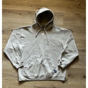 Vtg 90s Y2K Adidas Mens Large Spell Out Center Logo Heavyweight Hoodie Gray USA